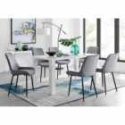 Furniture Box Pivero 6 Seater White Dining Table and 6 x Grey Pesaro Black Leg Chairs