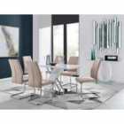 Furniture Box Sorrento White High Gloss And Stainless Steel Dining Table And 6 x Cappuccino Grey Lorenzo Dining Chairs