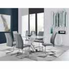 Furniture Box Sorrento White High Gloss And Stainless Steel Dining Table And 6 x Elephant Grey Lorenzo Dining Chairs