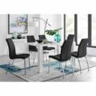 Furniture Box Pivero 6 Seater White High Gloss Dining Table And 6 x Black Isco Chairs Set