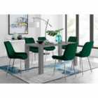 Furniture Box Pivero 6 Seater Grey Dining Table and 6 x Green Pesaro Silver Leg Chairs