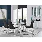 Furniture Box Sorrento White High Gloss And Stainless Steel Dining Table And 6 x Black Isco Dining Chairs