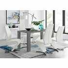 Furniture Box Pivero Grey High Gloss Dining Table And 6 Luxury White Willow Chairs Set