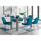 Furniture Box Pivero 6 Seater Grey Dining Table and 6 x Blue Pesaro Silver Leg Chairs