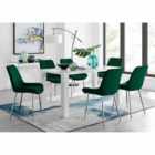 Furniture Box Pivero 6 Seater White Dining Table and 6 x Green Pesaro Silver Leg Chairs
