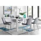 Furniture Box Pivero 6 Seater White Dining Table and 6 x Grey Pesaro Silver Leg Chairs