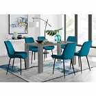 Furniture Box Pivero 6 Seater Grey Dining Table and 6 x Blue Pesaro Black Leg Chairs