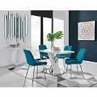 Furniture Box Sorrento 4 Seater White Dining Table and 4 x Blue Pesaro Silver Leg Chairs