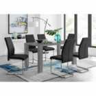 Furniture Box Pivero Grey High Gloss Dining Table and 6 x Black Lorenzo Dining Chairs
