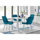 Furniture Box Pivero 4 Seater White Dining Table and 4 x Blue Pesaro Silver Leg Chairs