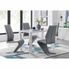 Furniture Box Pivero White High Gloss Dining Table and 4 x Elephant Grey Willow Chairs Set