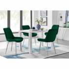 Furniture Box Pivero 4 Seater White Dining Table and 4 x Green Pesaro Silver Leg Chairs