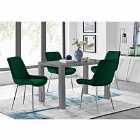 Furniture Box Pivero 4 Seater Grey Dining Table and 4 x Green Pesaro Silver Leg Chairs
