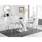 Furniture Box Atlanta White High Gloss And Chrome Metal Rectangle Dining Table And 4 x White Corona Silver Dining Chairs Set