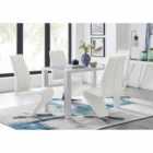 Furniture Box Pivero White High Gloss Dining Table and 4 x White Willow Chairs Set