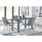 Furniture Box Pivero 4 Seater Grey Dining Table and 4 x Grey Pesaro Silver Leg Chairs