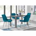 Furniture Box Pivero 4 Seater Grey Dining Table and 4 x Blue Pesaro Silver Leg Chairs