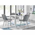Furniture Box Pivero 4 Seater White Dining Table and 4 x Grey Pesaro Silver Leg Chairs