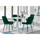 Furniture Box Pivero 4 Seater White Dining Table and 4 x Green Pesaro Black Leg Chairs