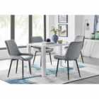 Furniture Box Pivero 4 Seater White Dining Table and 4 x Grey Pesaro Black Leg Chairs