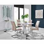 Furniture Box Sorrento 4 Seater White High Gloss And Stainless Steel Dining Table And 4 x Cappuccino Grey Lorenzo Chairs Set