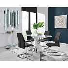 Furniture Box Sorrento 4 Seater White High Gloss And Stainless Steel Dining Table And 4 x Black Lorenzo Chairs Set