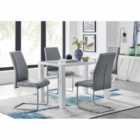 Furniture Box Pivero White High Gloss Dining Table And 4 x Elephant Grey Lorenzo Chairs Set