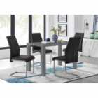 Furniture Box Pivero Grey High Gloss Dining Table And 4 x Black Lorenzo Chairs Set