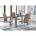 Furniture Box Pivero Grey High Gloss Dining Table And 4 x Cappuccino Grey Lorenzo Chairs Set
