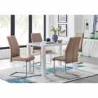 Furniture Box Pivero White High Gloss Dining Table And 4 x Cappuccino Grey Lorenzo Chairs Set