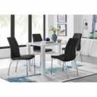 Furniture Box Pivero 4 Seater White High Gloss Dining Table And 4 x Black Isco Chairs Set