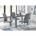 Furniture Box Pivero Grey High Gloss Dining Table And 4 x Elephant Grey Lorenzo Chairs Set
