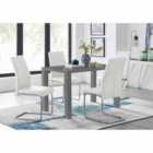 Furniture Box Pivero Grey High Gloss Dining Table And 4 x White Lorenzo Chairs Set