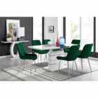 Furniture Box Renato High Gloss Extending Dining Table and 6 x Green Pesaro Silver Leg Chairs