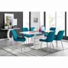 Furniture Box Renato High Gloss Extending Dining Table and 6 x Blue Pesaro Silver Leg Chairs