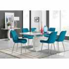 Furniture Box Renato 120cm High Gloss Extending Dining Table and 6 x Blue Pesaro Silver Leg Chairs