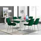 Furniture Box Renato 120cm High Gloss Extending Dining Table and 6 x Green Pesaro Silver Leg Chairs