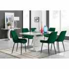 Furniture Box Renato 120cm High Gloss Extending Dining Table and 6 x Green Pesaro Black Leg Chairs