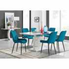 Furniture Box Renato 120cm High Gloss Extending Dining Table and 6 x Blue Pesaro Black Leg Chairs