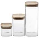 5Five 3pc Stackable Square Wood Lid 500ml Glass Jars