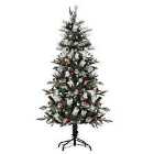 Bon Noel 5ft Light Snow-Flocked Slim Artificial Christmas Tree with Berries & Pine Cones
