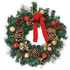 Bon Noel 24" Green Pre-Lit Artificial Christmas Door Wreath with Berries, Pine Cones & 20 LED Lights