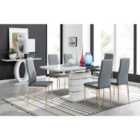 Furniture Box Renato High Gloss Extending Dining Table and 8 x Grey Gold Leg Milan Chairs
