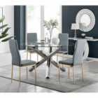 Furniture Box Vogue Round Dining Table and 4 x Grey Gold Leg Milan Chairs