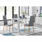Furniture Box Pivero 4 Seater White Dining Table and 4 x Grey Gold Leg Milan Chairs
