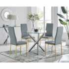 Furniture Box Selina Round Dining Table and 4 x Grey Gold Leg Milan Chairs
