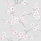 Fresco Apple Blossom Grey and Pink Wallpaper