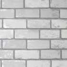 Arthouse Metallic Brick Effect White Silver Wallpaper