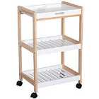 3-Tier Mobile Bamboo Kitchen Trolley Cart With Rolling Wheels - White