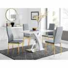Furniture Box Atlanta 4 Seater White Dining Table and 4 x Grey Gold Leg Milan Chairs